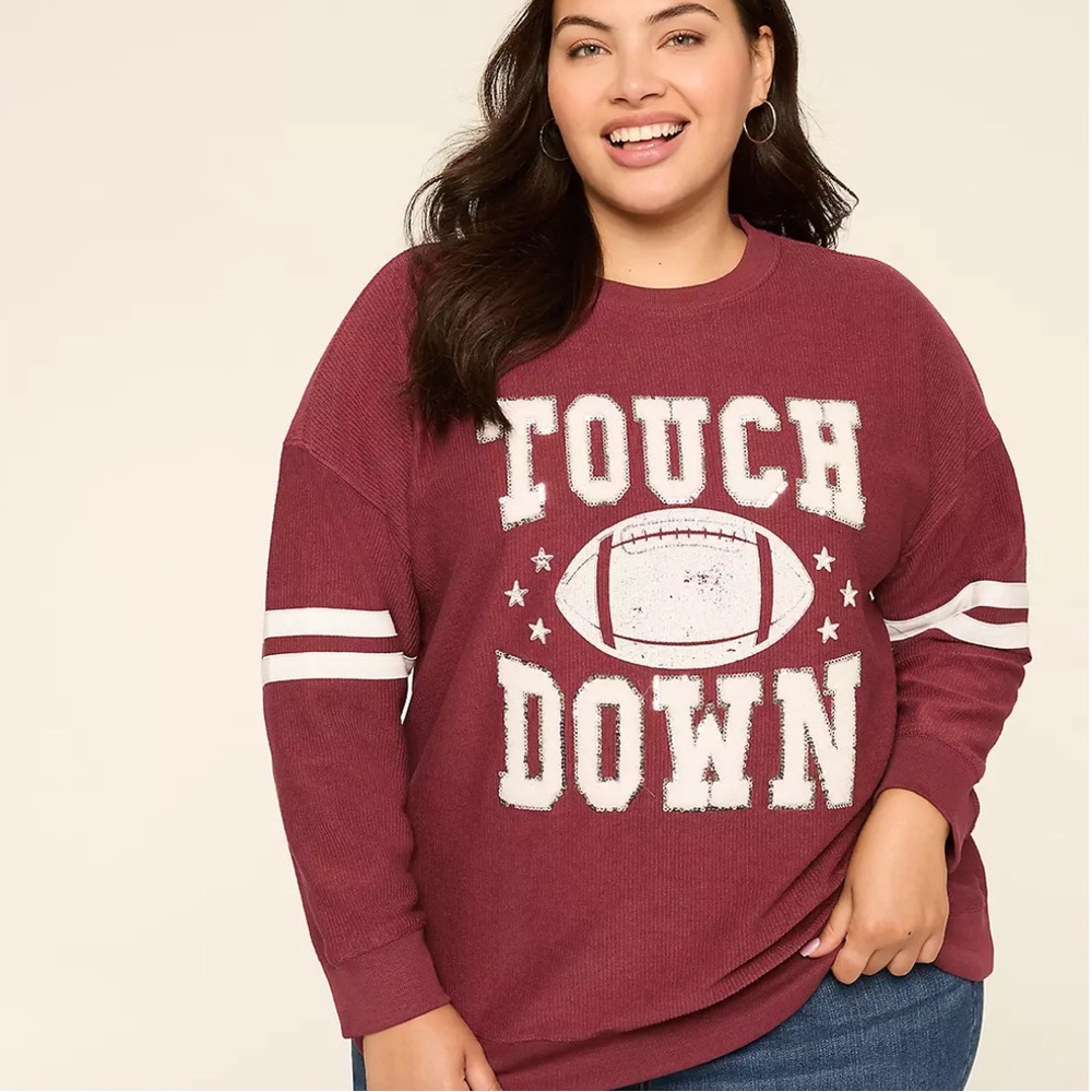 Lane Bryant Sequin Touchdown Graphic Sweatshirt Size 14/16 Maroon NWT